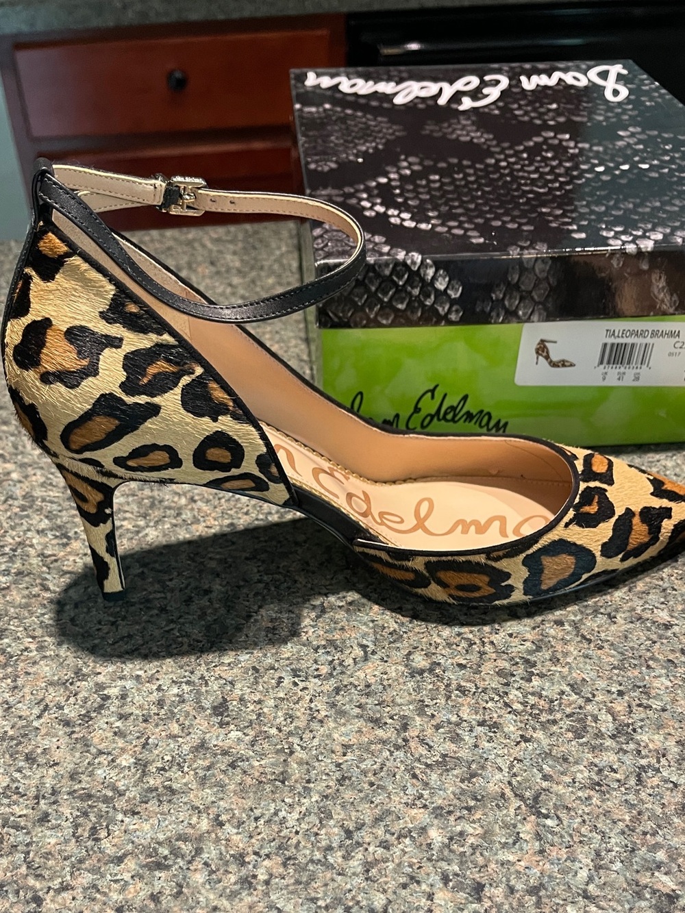 Sam Edelman Leopard Print Ankle-Strap Pumps in Tan and Black - size 11